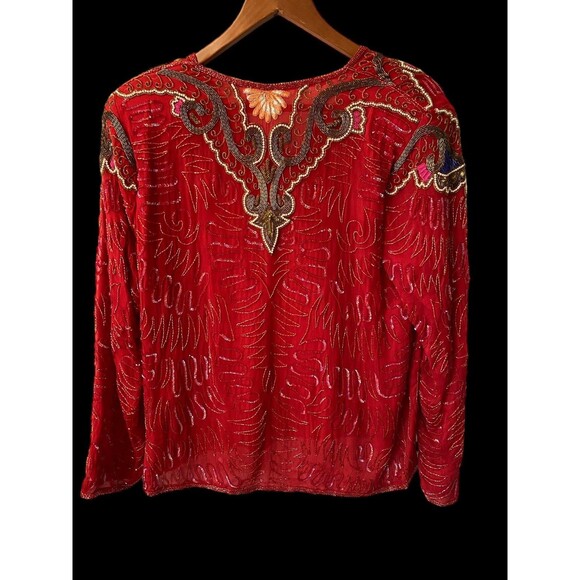 Blouse Womens Plus Size XL Silk Sequins Beaded Embroidered Vintage Gatsby - Picture 13 of 16